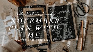 November 2024 Plan With Me I Celestial Mushrooms Theme I Black Page Bujo🖤