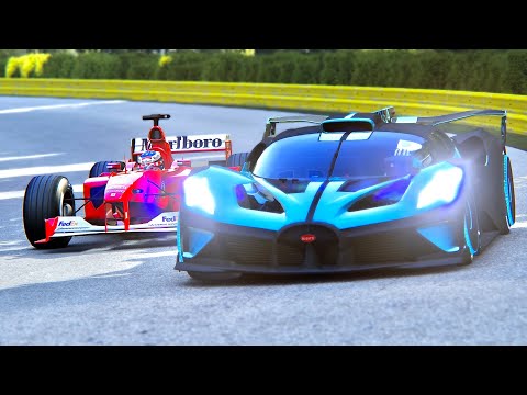 Bugatti Bolide vs Ferrari F1 2000 Micheal Schumacher at Old Monza