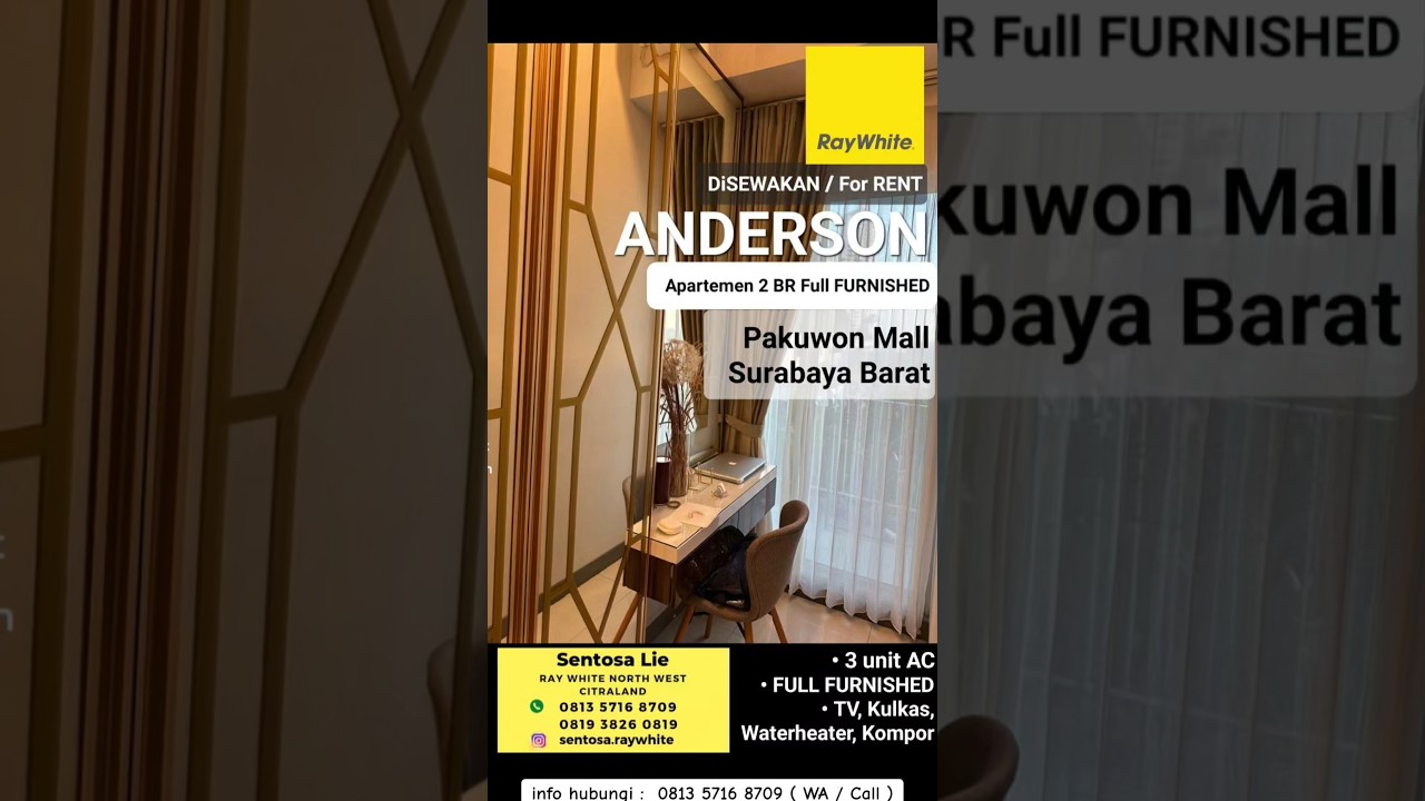 Disewakan Aparteman Anderson Pakuwon Mall Tipe 2 Bedroom Full Furnished - Best View - Dekat Sma Petra 1, Spazio Office Tower