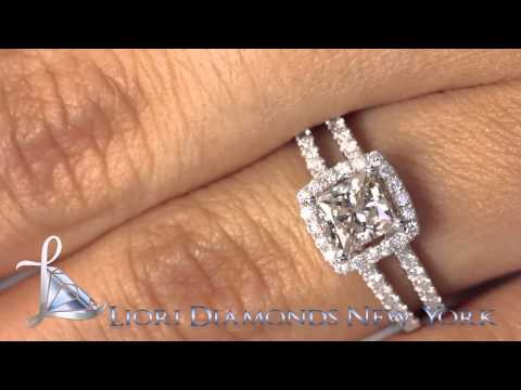 ER-0027 - 1.30 Carat J-SI1 Princess Cut Diamond Engagement Ring 14k White Gold Pave Halo
