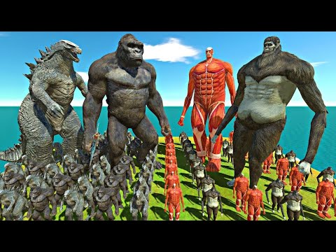 Godzilla + King Kong vs Colossal Titan + Beast Titan - Animal Revolt Battle Simulator