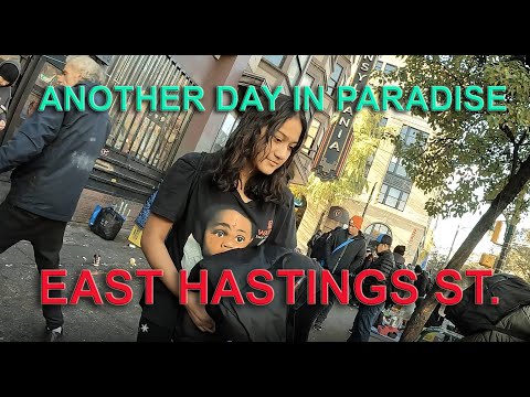 Dangerous East Hastings St. Tent City. Vancouver. Homeless Mess and Drug Addiction.