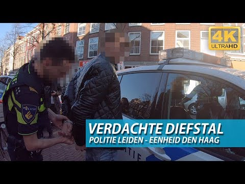 Politie aanhouding verdachte diefstal op heterdaad. Politie Leiden | Eenheid Den Haag.