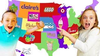 Throwing a Dart at a Map &amp; Buying Whatever it Lands on!!! Sis VS Bro Challenge!