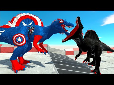 DARK SPINOSAURUS vs CAPTAIN AMERICA SPINO DEATH CLIMB - Animal Revolt Battle Simulator #shorts