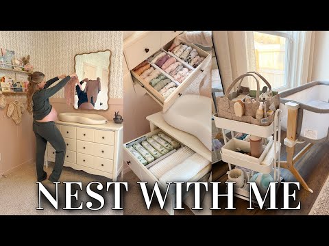 NEST WITH ME | nursery organization, bedside cart, diaper caddy, & declutter!
