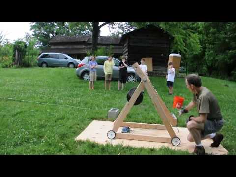Miniature trebuchet demonstration