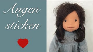 Augen aufsticken bei Stoffpuppen