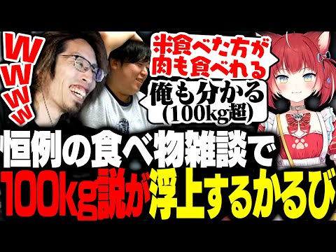恒例の食べ物トークで体重100kg超えの疑いをかけられる赤見かるび