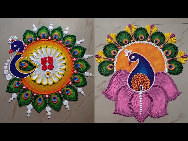 Peacock rangoli design by sangeeta - video 2