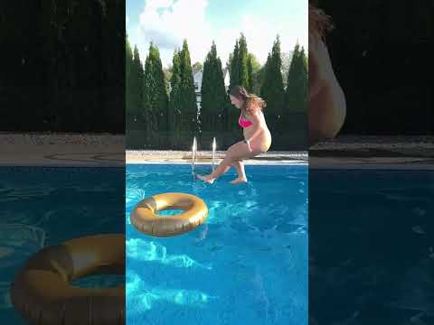 Running and Jumping into a Floating Tube into the Swimming Pool #shorts