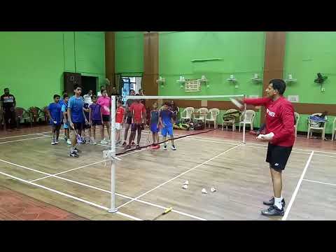 Vimal sir teaching Bharat to play the dribble,  catching shuttle high at net,  2020 January