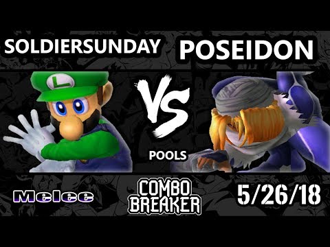 Combo Breaker 2018 Smash Melee - SoldierSunday (Luigi, Fox) Vs. ZGI | Poseidon (Sheik) - SSBM Pools