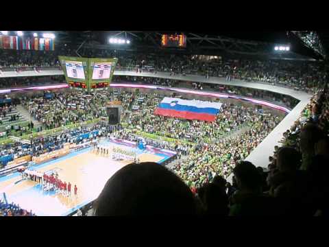 Slovenska himna pred tekmo Slovenija:Francija - Eurobasket 2013, Stožice 18.9.2013
