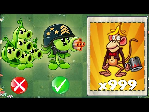 Pvz 2 Gameplay - 99 Plants Vs 999 Zombie Monkey - Which Plant 's Best ？