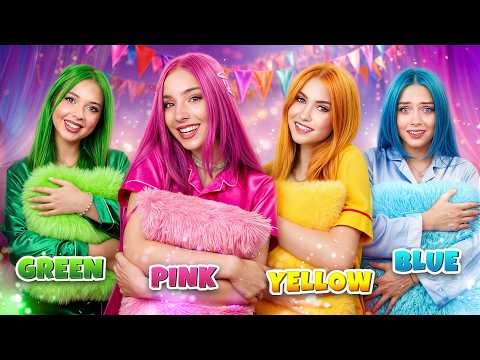 ¡Chica Rosa vs Azul vs Amarilla vs Verde! Pijamada con Desafío de Un Color