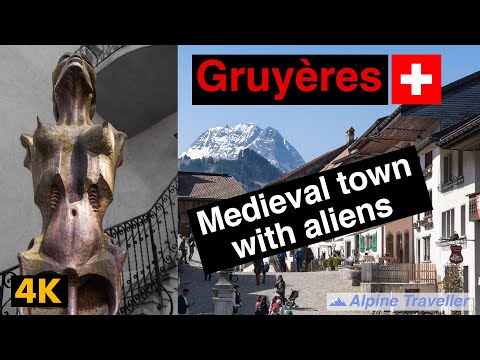 Gruyères Switzerland, Swiss medieval town with castle and HR Giger Museum 4K