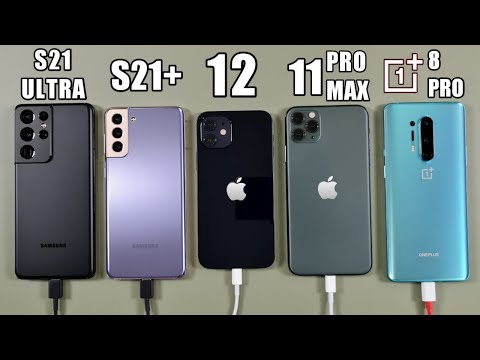 Samsung S21 Ultra vs S21 Plus vs iPhone 12 vs 11 Pro Max vs Oneplus 8 Pro Battery Charging Test