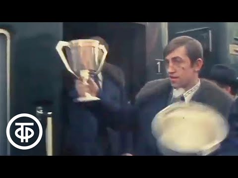 Встреча в Москве сборной команды СССР по хоккею - чемпиона Европы и мира. Новости. Эфир 23.04.1974