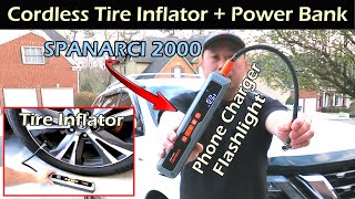NEW Cordless Tire Inflator + Power Bank + Flashlight | SPANARCI SANDY 2000