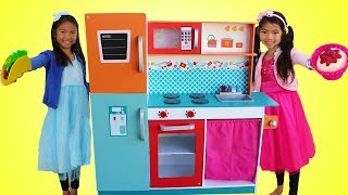 Wendy &amp; Emma Pretend Play w/ Giant Kitchen Cooking Toy Compilation