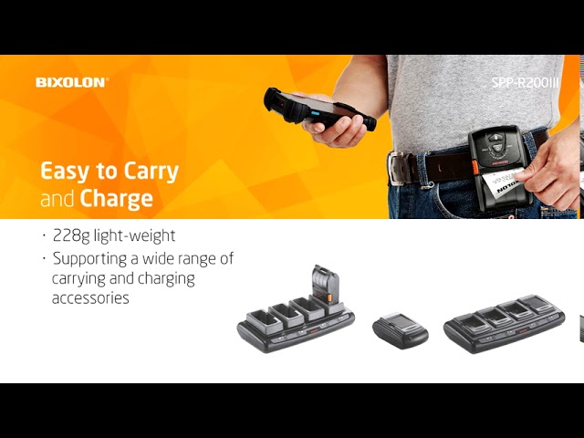 Impresora térmica portátil Wi-Fi y Bluetooth Bixolon SPP-R200III con NFC video