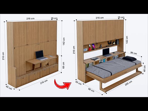 HOW TO MAKE A HORIZONTAL MURPHY BED  WITH A FOLDING DESK AND CABINETS STEP BY STEP