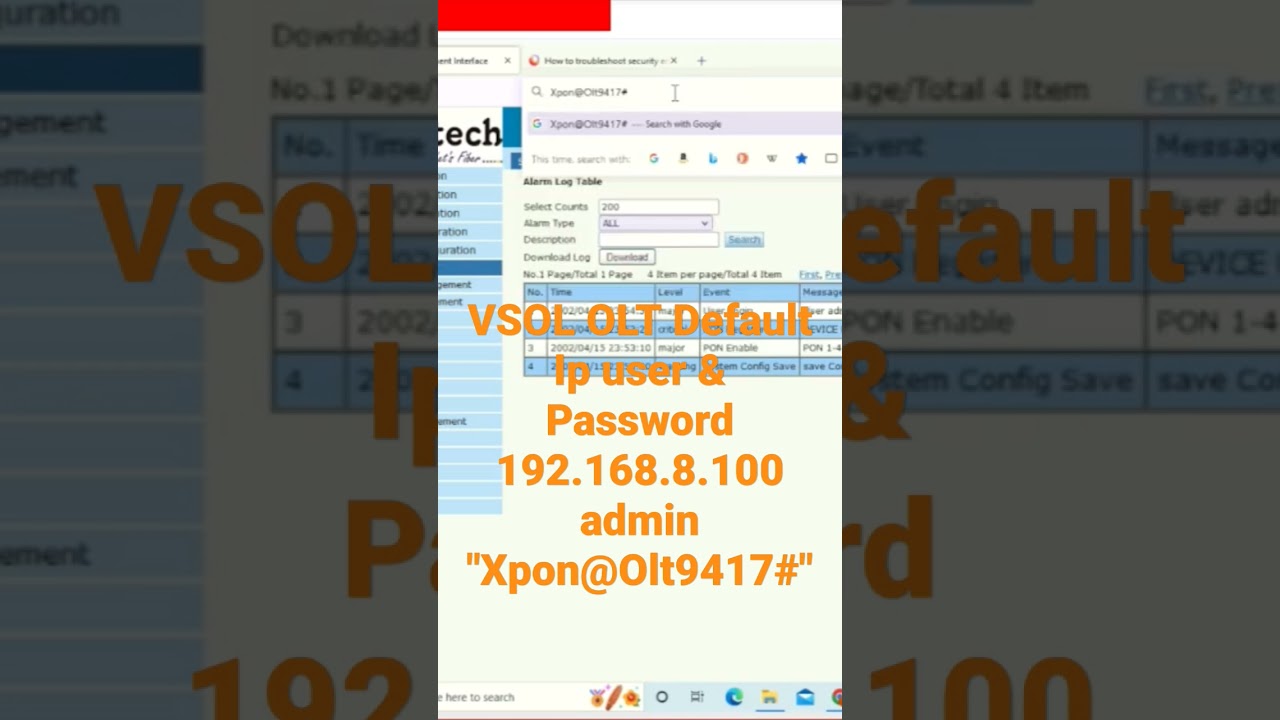 Syrotech/DBC/Netlink/Secureye OLT VSOL default Ip user & password after reset