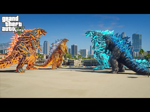 Atomic Godzilla x Godzilla Earth vs Nuclear Godzilla x Nuclear Godzilla Earth - Epic Fight ( GTA 5 )