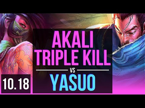 AKALI vs YASUO (MID) | Triple Kill, KDA 18/2/3, Legendary | EUW Master | v10.18