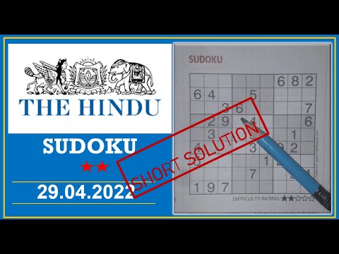 The Hindu  Sudoku Apr 29, 2022 - 2 Star - Short Solution