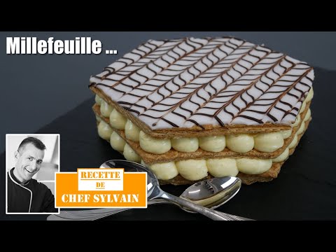 Millefeuille with pastry cream, mascarpone and marbled glaze