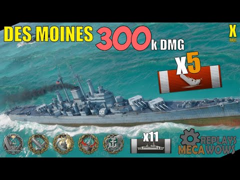 Des Moines 299947 dmg, 3.6 Bxp, 5 Kills | World of Warships Gameplay