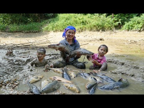 Caught a giant school of strange fish, brought them to the market to sell with his little daughter