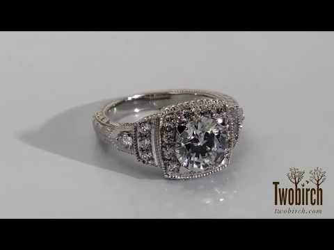 3.26 Ct. Round Vintage Halo Engagement Ring with Engraved Shank-TwoBirch-TB-ENG-220-WG-ET