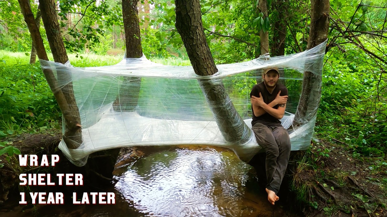I returned to my plastic wrap shelter a year later. BUSHCRAFT, SURVIVAL, OUTDOOR, RELAX CAMPING