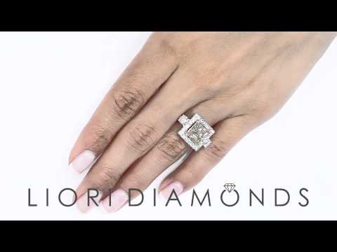 FD-575 - 4.72 Carat Fancy Yellow Princess Cut Diamond Engagement Ring 14k Gold Pave Halo