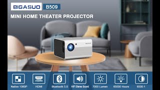 Mini Projector, BIGASUO 2021 Native 1080P Projector Bluetooth Support, 7000 Lux Portable Projector