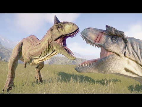 3 Carnotaurus Fight With Acrocanthosaurus, Carchoro, Gigano, Indominus - Jurassic World Evolution 2