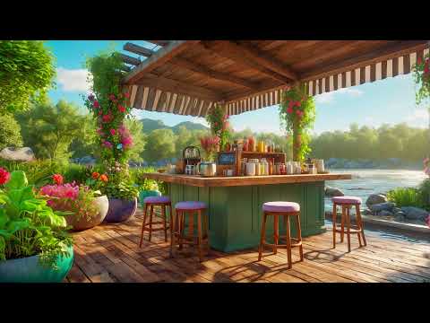 Outdoor Coffee Shop Ambience with Relaxing Jazz Instrumental Music in Spring Morning for Study, Work