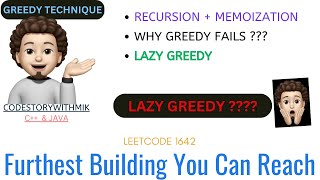 YouTube video 'Furthest Building You Can Reach | What is Lazy Greedy | Recursion | Memoization | Leetcode 1642'