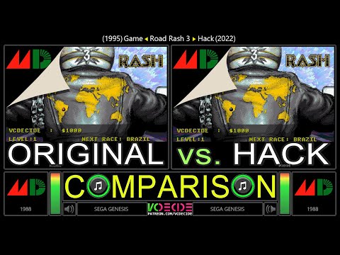 [Hack] Road Rash 3 (Sega Genesis vs Sega Genesis) Side by Side Comparison (Original vs Hack)