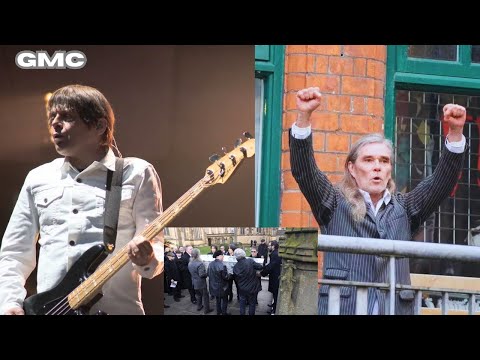 Stone Roses legend Ian Brown delivered a touching tribute at Mani's funeral service at Cathedral.