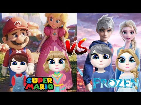 MY TALKING ANGELA 2 || Super Mario Bros Princess Peach 🍑 And Mario 🎮 vS Frozen Jack Frost And Elsa||