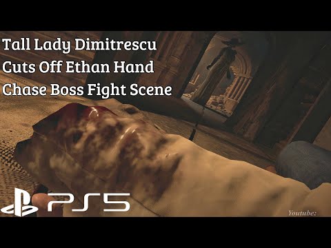 Resident Evil 8 Village - Lady Dimitrescu Chase Boss Fight Scene & CUT OFF HAND (PS5 4K Ultra HD)