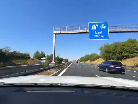 Driving in Germany Autobahn A9 from Neumarkt, Bavaria to Nuremberg