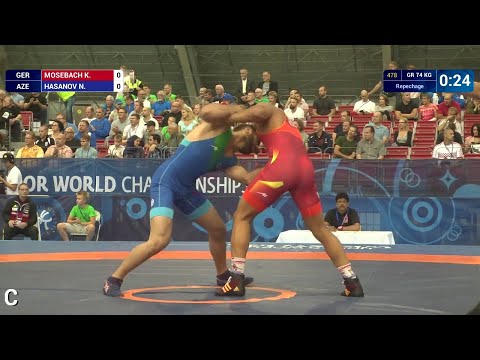 Repechage GR - 74 kg: N. HASANOV (AZE) df. K. MOSEBACH (GER) by VPO1, 13-9