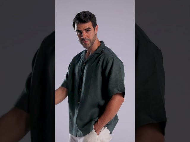 قميص زيتي نص كم