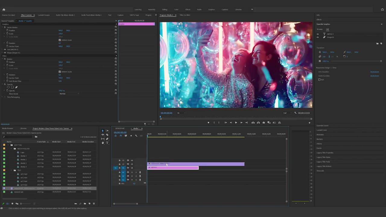 How to edit the Modern Glass Panes Styled Intro Opener in Premiere Pro