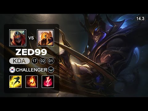 ZED99 Zed vs Azir Mid - KR Challenger - Patch 14.3 Season 14